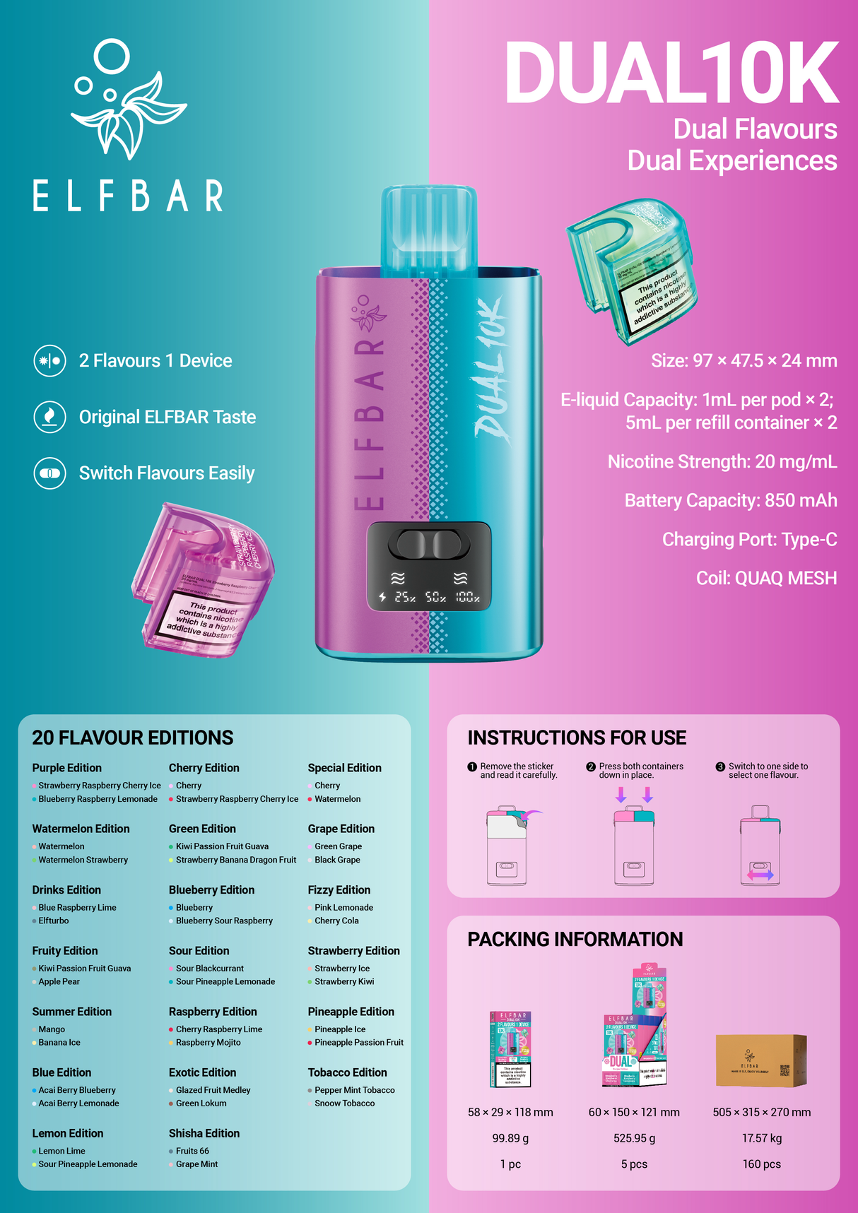 Elf Bar Dual 10K 2 in 1 Prefilled Pod Kit