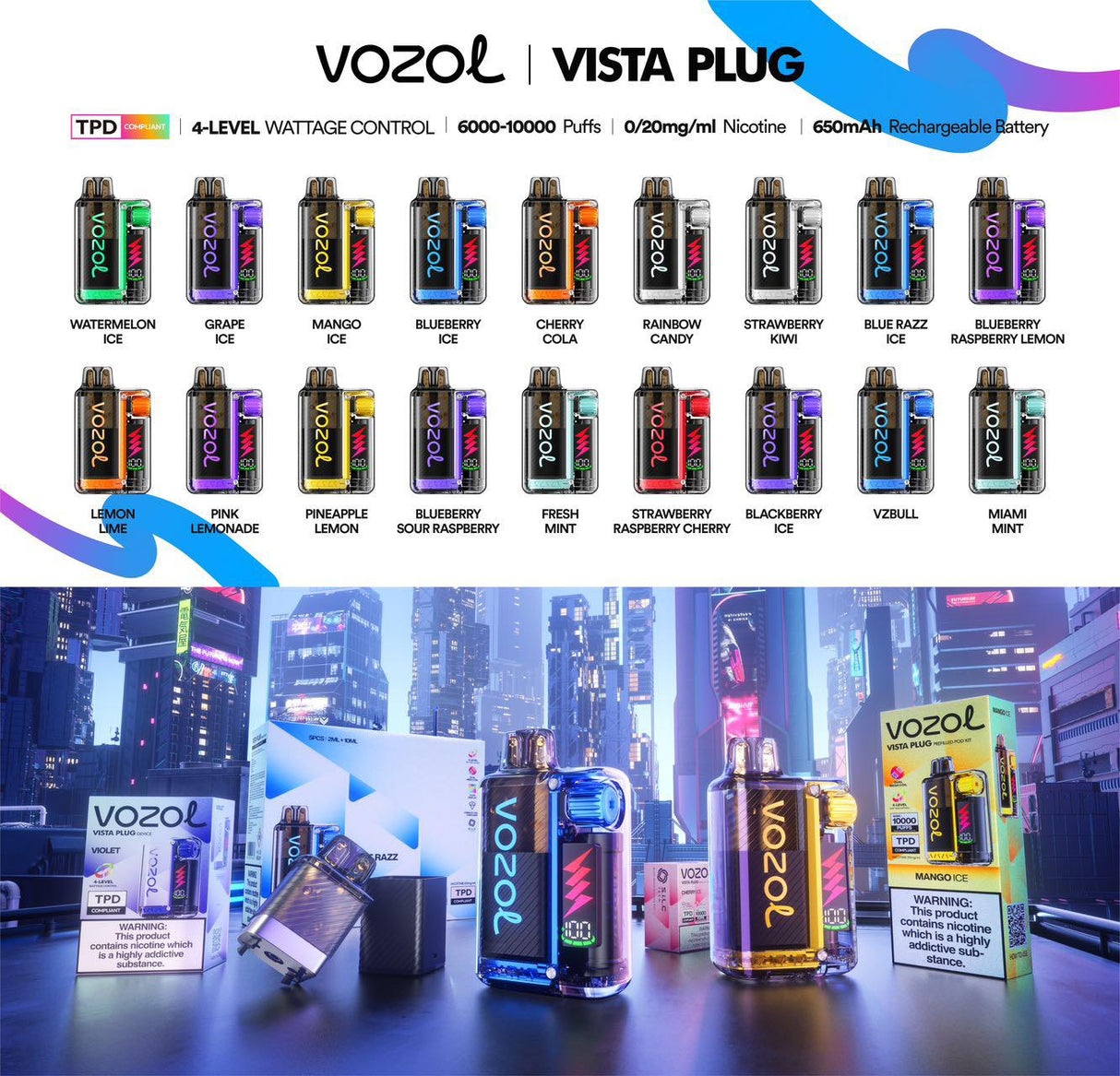 Vozol Vista Plug 10000 Puffs Disposable pods (Box of 5)