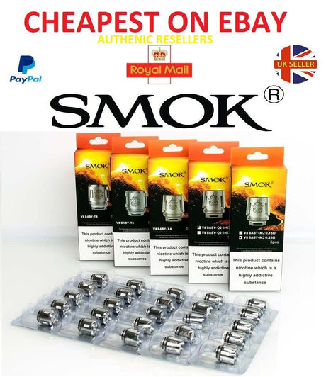 SMOK TFV8 BABY COILS, V8 Baby Beast, M2 | Q2 | X4 | T6 | T8 UK Seller Genuine 0.