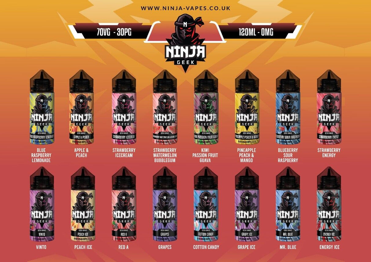 E-Liquid Vape Juice Ninja GEEK 100ml Premium VG 70/30 PG No Nicotine ShortFill  