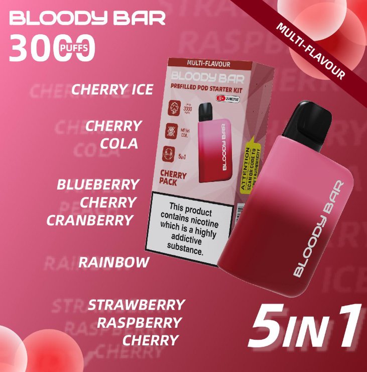 5 in 1 Bloody Bar 3000 Puffs Prefilled Pod  