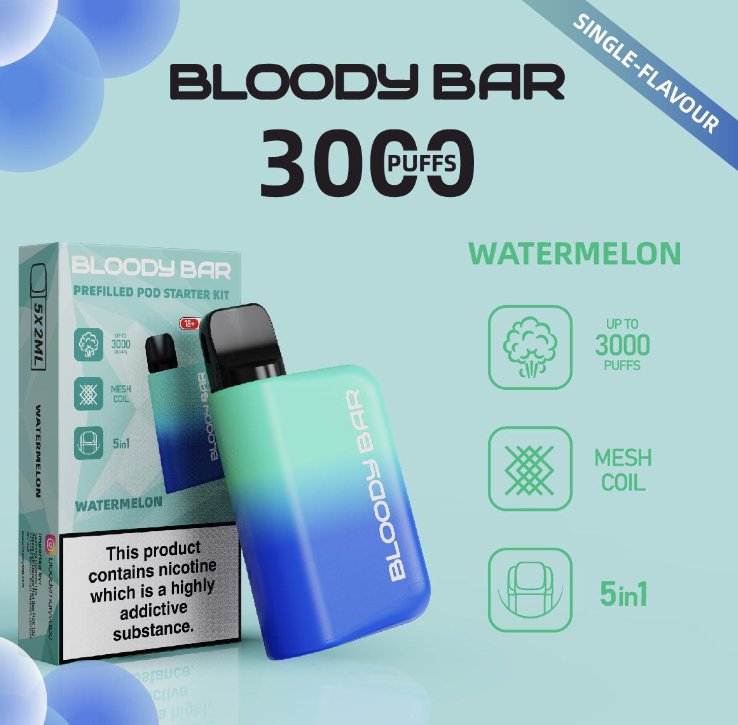 5 in 1 Bloody Bar 3000 Puffs Prefilled Pod  