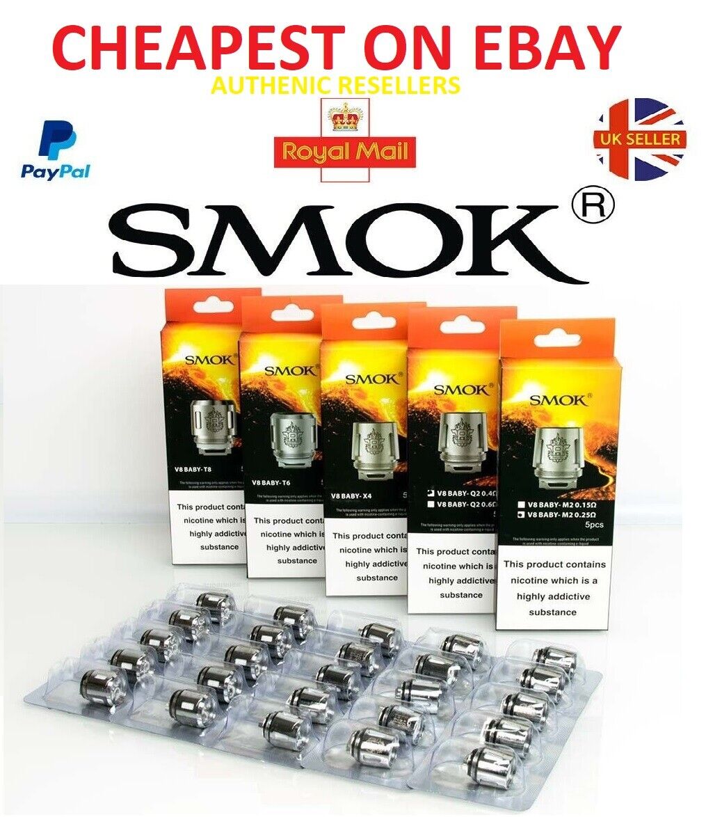 SMOK TFV8 BABY COILS, V8 Baby Beast, M2 | Q2 | X4 | T6 | T8 UK Seller Genuine 0.  