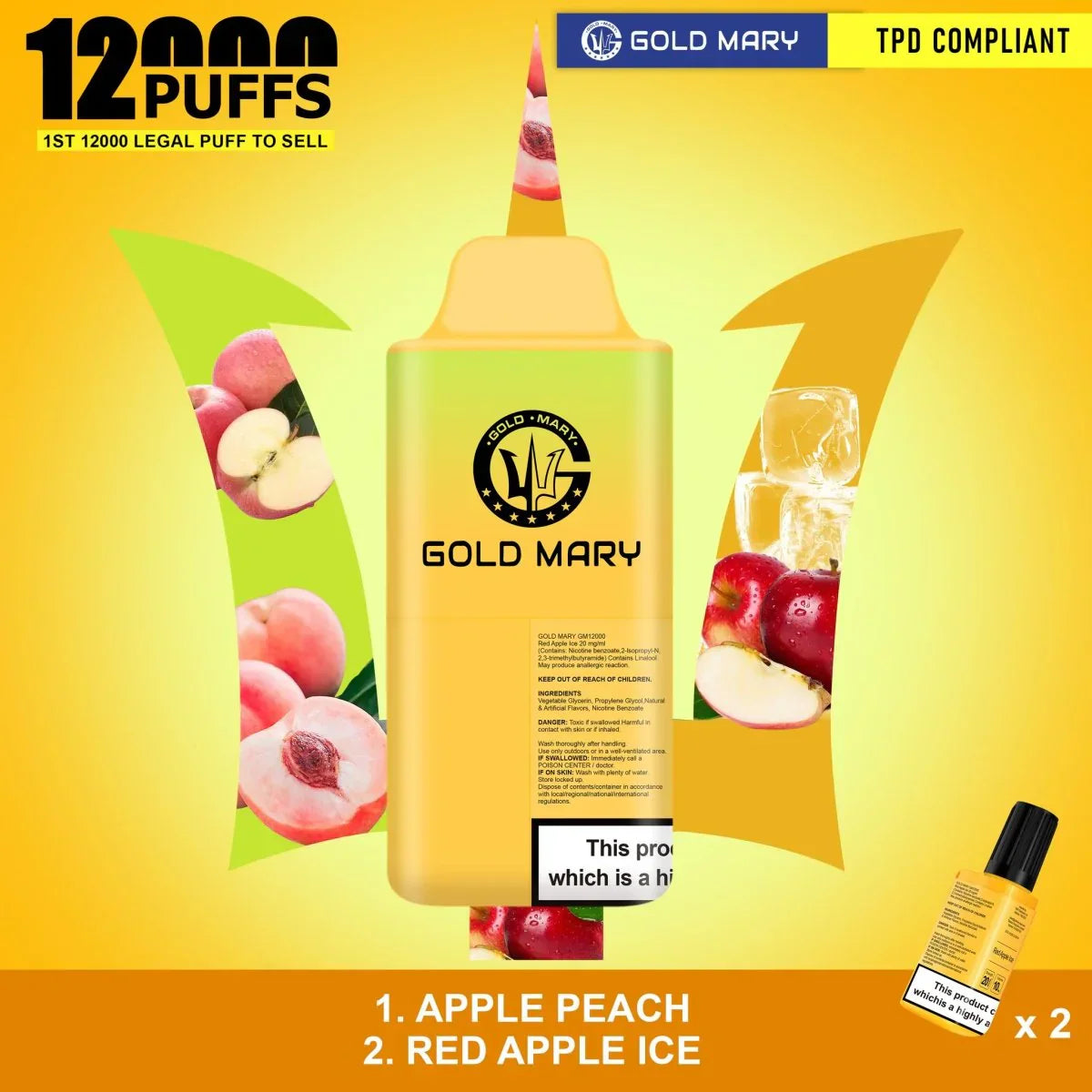 Gold Mary 12000 Puffs Disposable Vape | 2 in 1 Flavour Edition (Box of 5)  